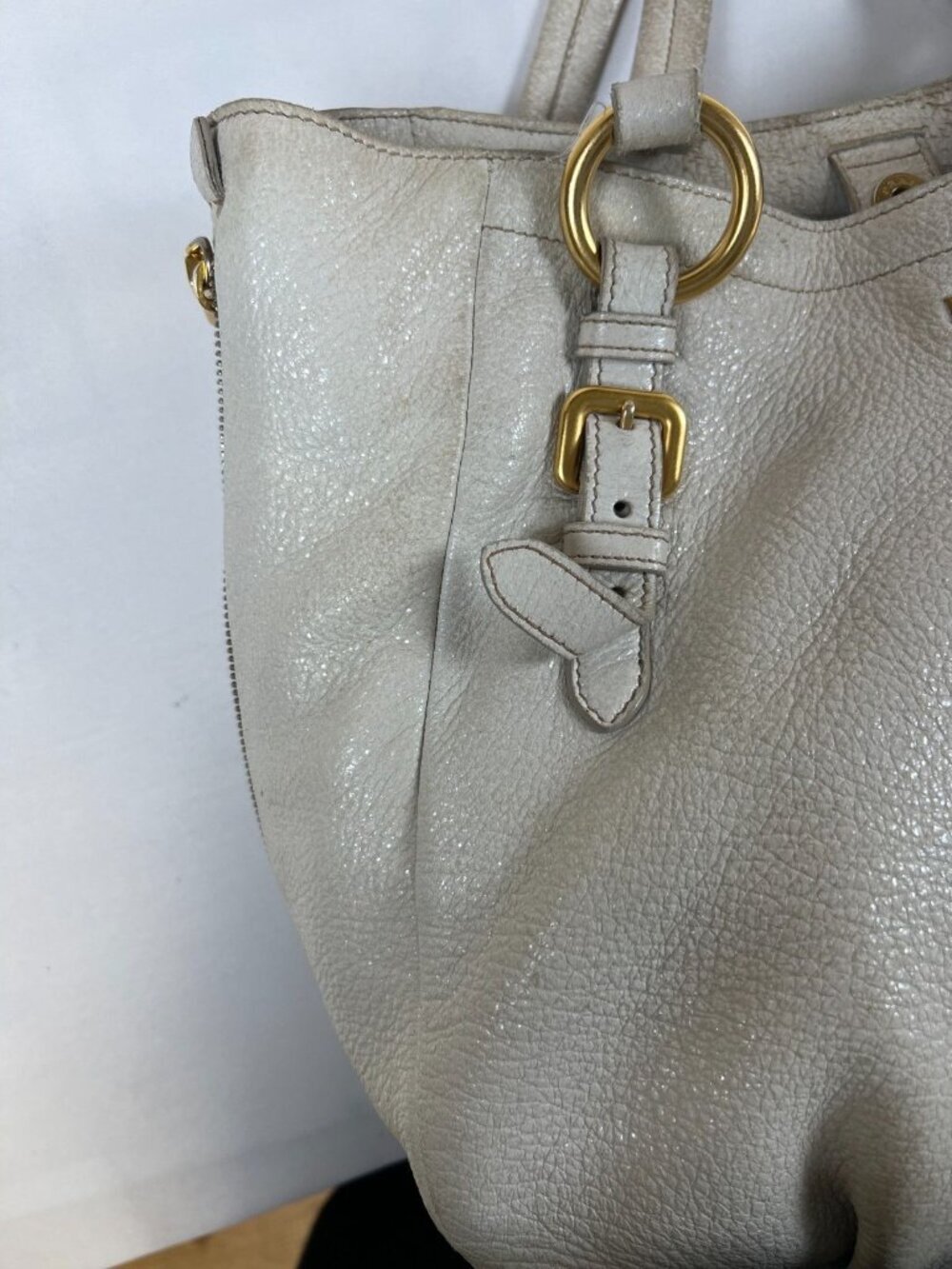 Prada Women White Vitello Daino Pebbled Leather Tote Bag Gold Hardware Large - Picture 2 of 16